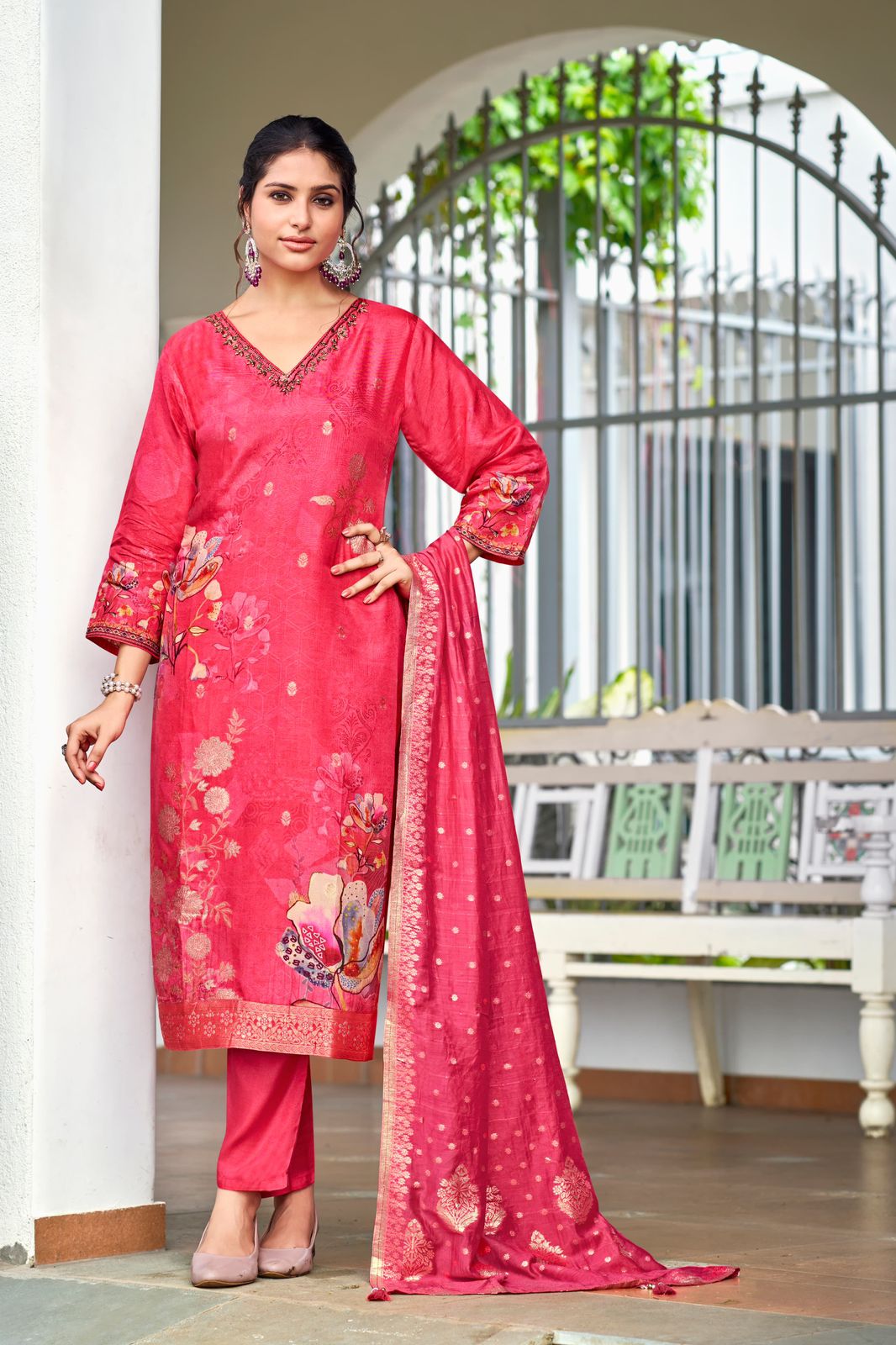 Mandira By Ossm Jacquard Digital Printed Kurti With Bottom Dupatta Wholesale Price In Surat
